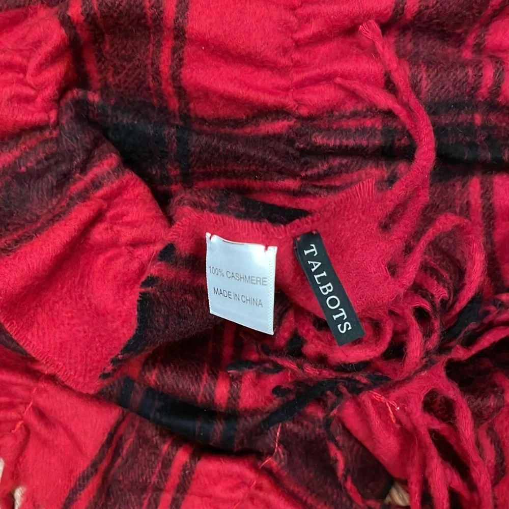 Talbots Red Plaid Cashmere Ruched Scarf